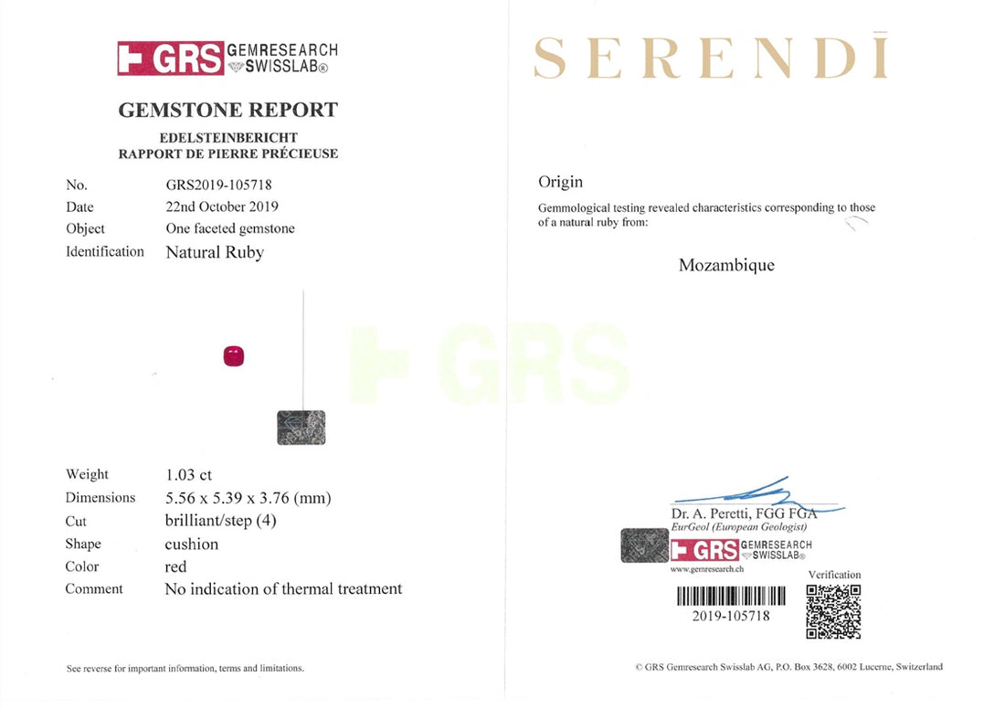 1.03ct Mozambique Ruby — GRS certificate