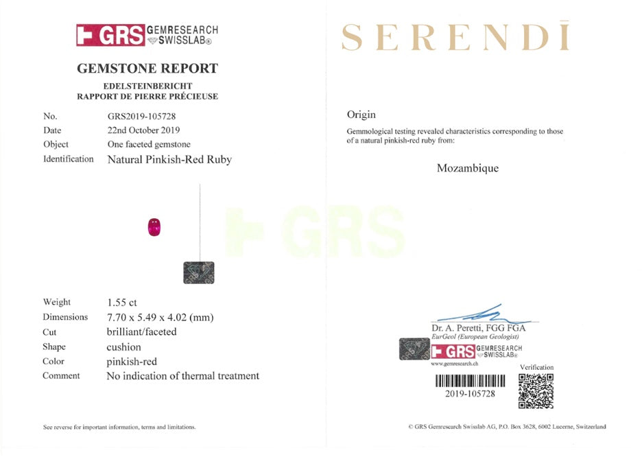 1.55ct Mozambique Ruby — GRS certificate
