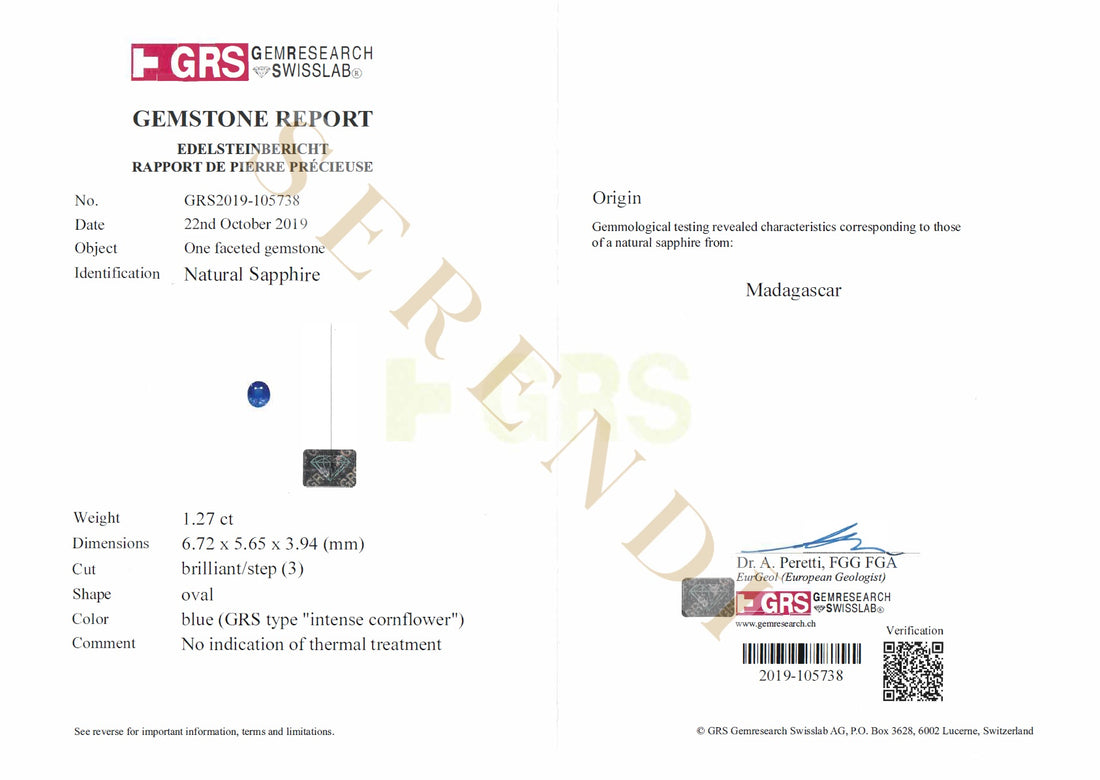 1.27ct Madagascar Sapphire — GRS certificate