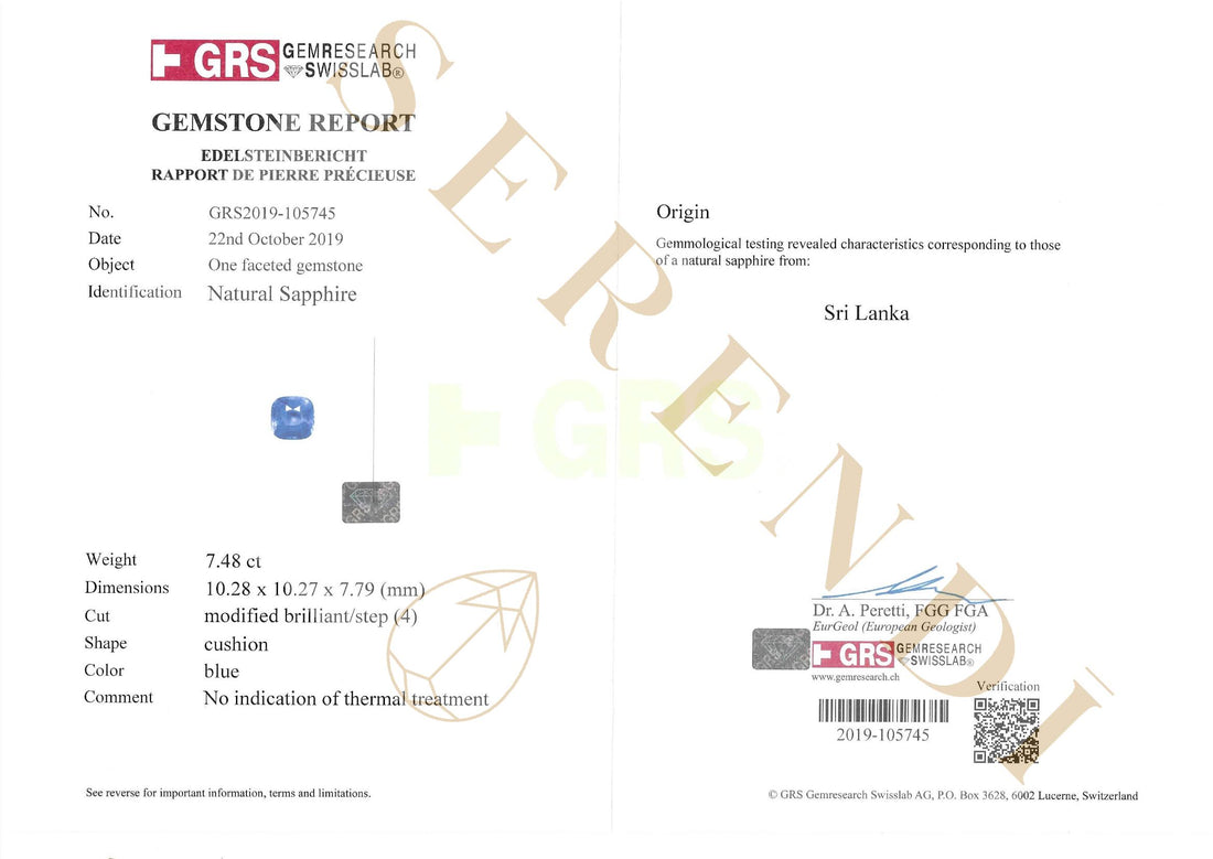 Titan Blue Sapphire Ring — GRS certificate