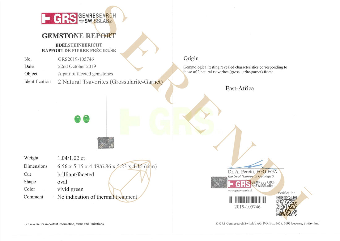 Green Tsavorite Earrings — GRS certificate