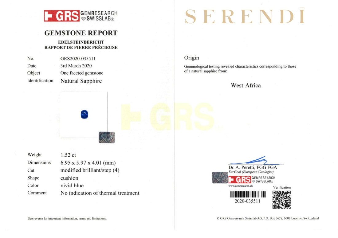 1.52ct West Africa Sapphire — GRS certificate