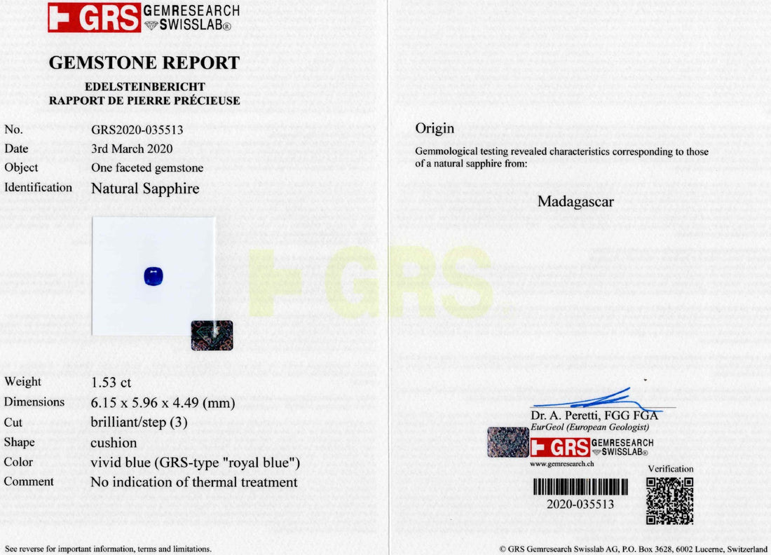 1.53ct Madagascar Sapphire — GRS certificate