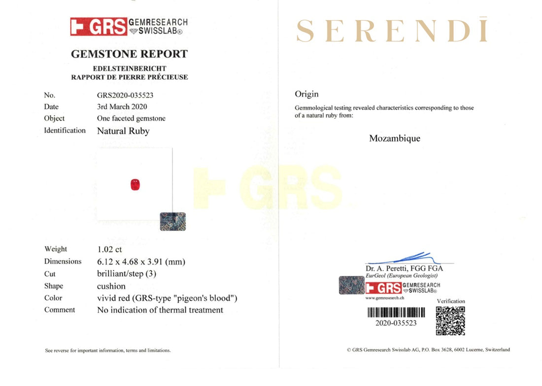 1.02ct Mozambique Ruby — GRS certificate