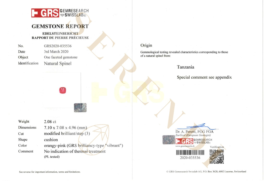 2.08ct Spinel — GRS certificate