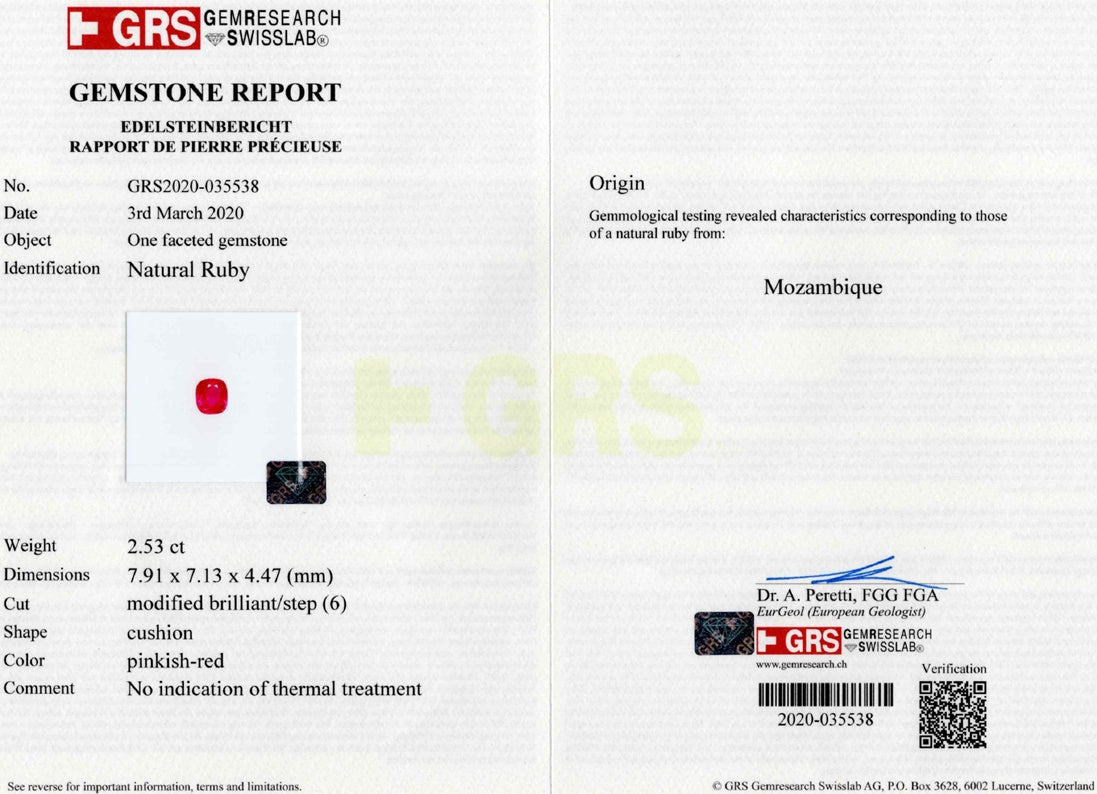 2.53ct Mozambique Ruby — GRS certificate