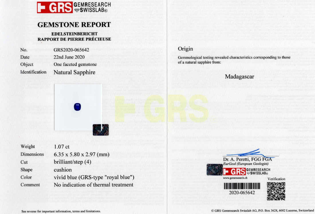 1.07ct Madagascar Sapphire — GRS certificate