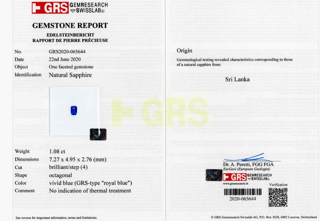 1.08ct Sri Lanka Sapphire — GRS certificate