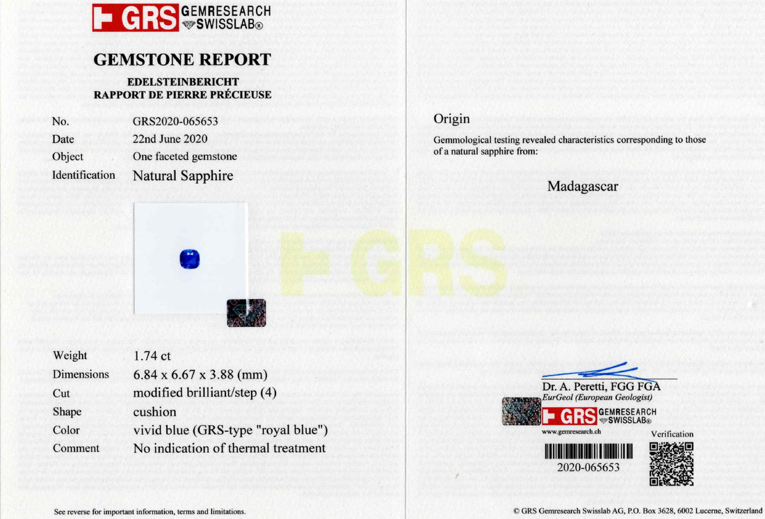 1.74ct Madagascar Sapphire — GRS certificate