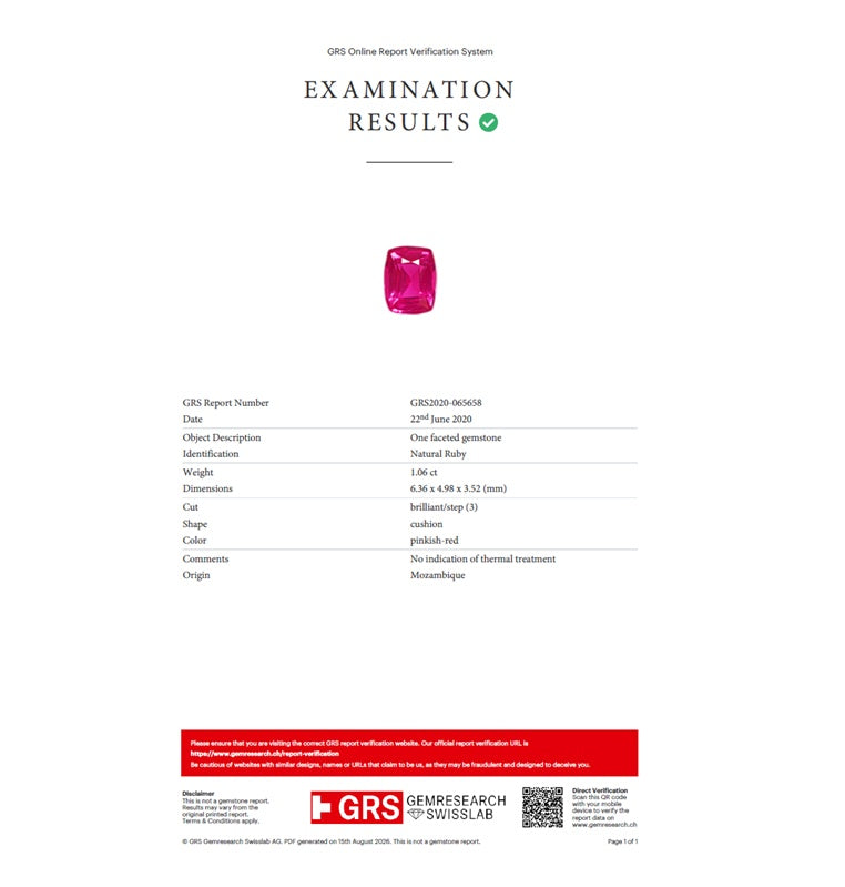 1.06ct Mozambique Ruby — GRS certificate