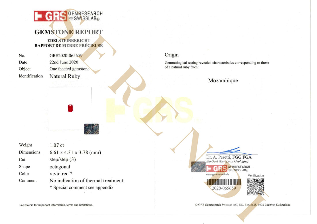 Bordeaux Platinum Ring — GRS certificate