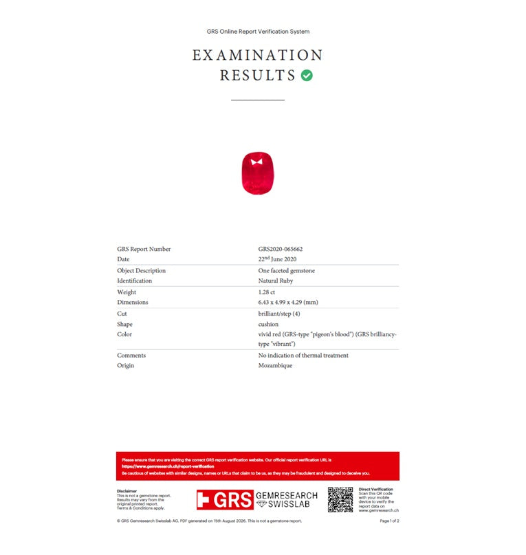 1.28ct Mozambique Ruby — GRS certificate