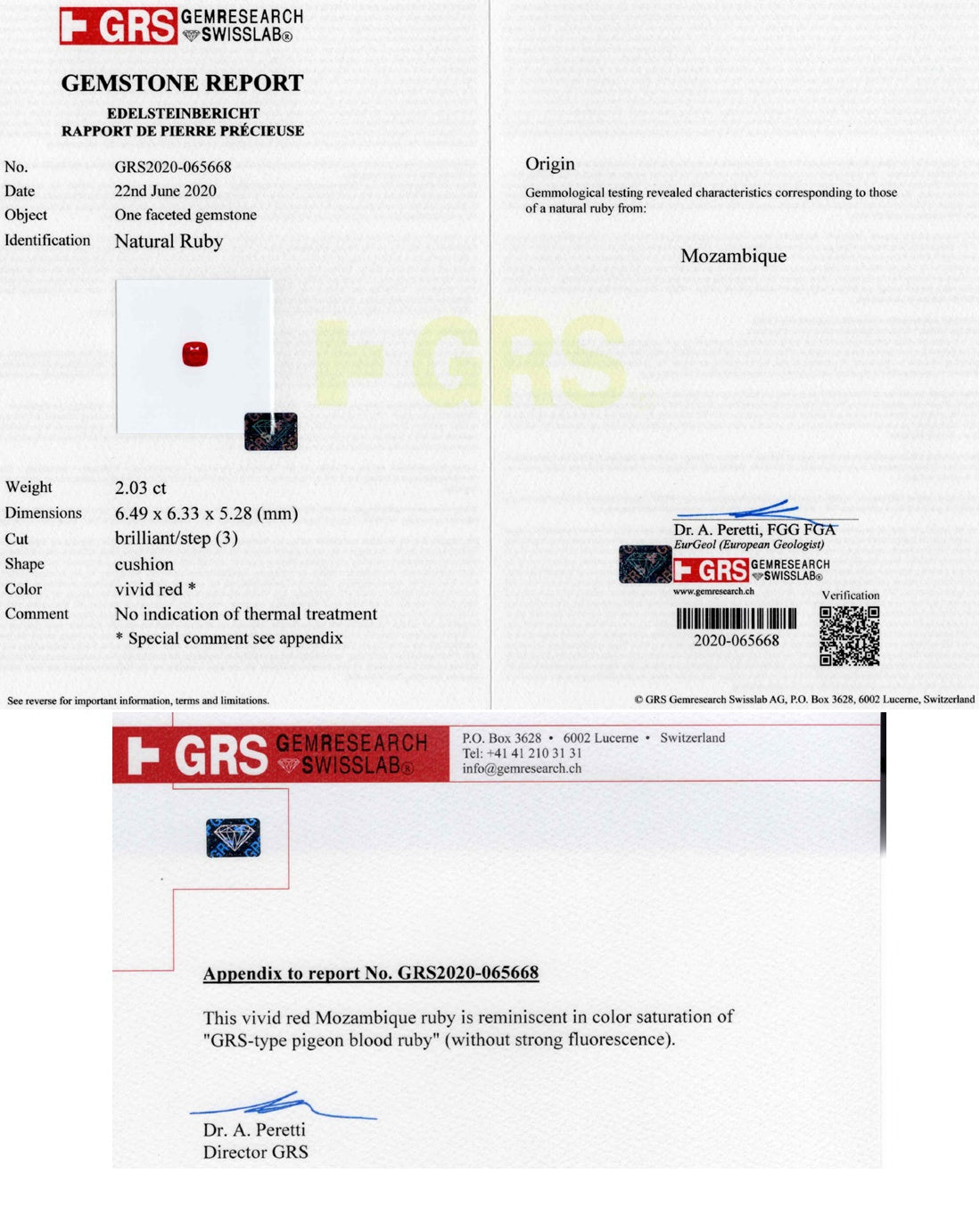 2.03ct Mozambique Ruby — GRS certificate