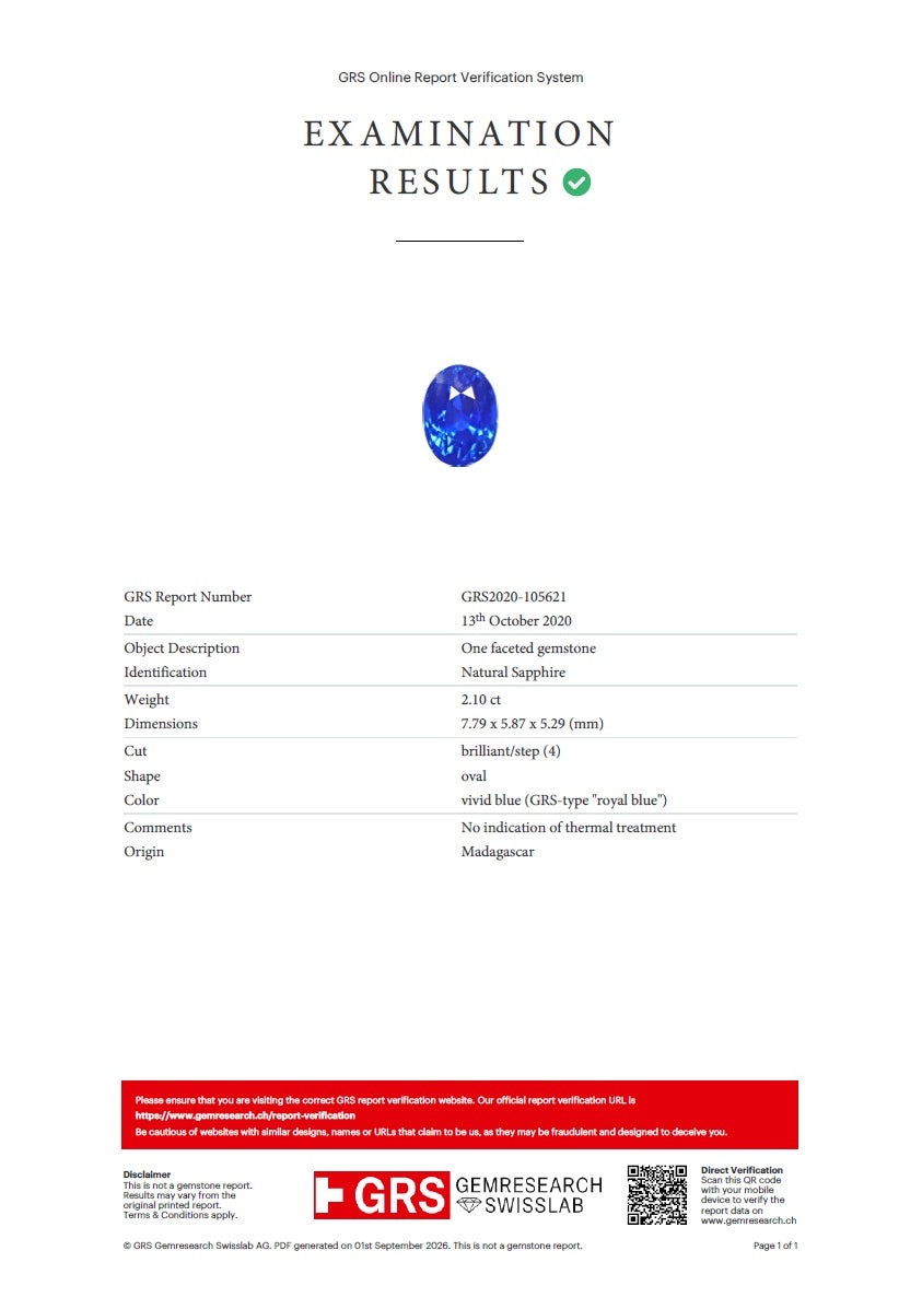 Diana Blue Sapphire Platinum Ring — GRS certificate