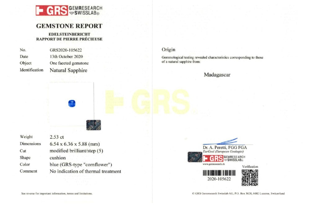 Serpentined Blue Sapphire Ring — GRS certificate
