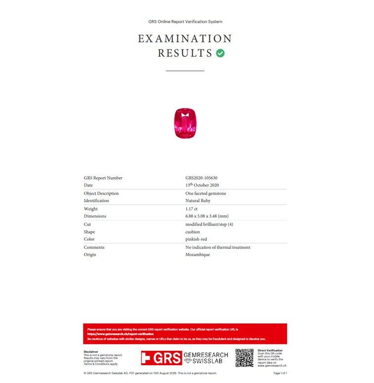 1.17ct Mozambique Ruby — GRS certificate