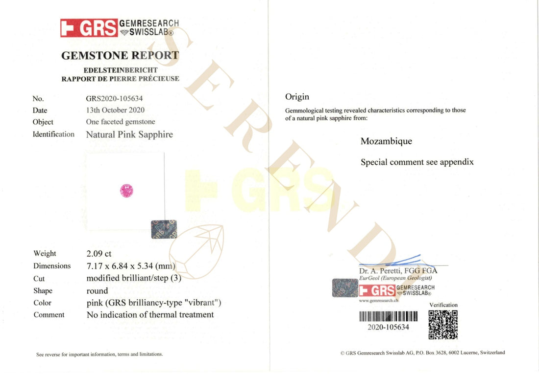 Rosy Sapphire Platinum Ring — GRS certificate
