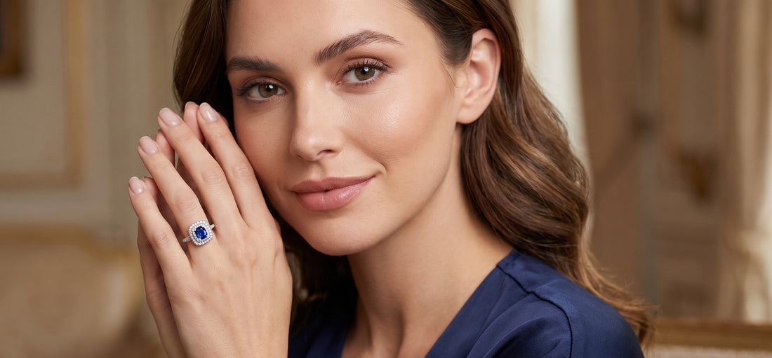 Allure Blue Sapphire Platinum Ring — detail view