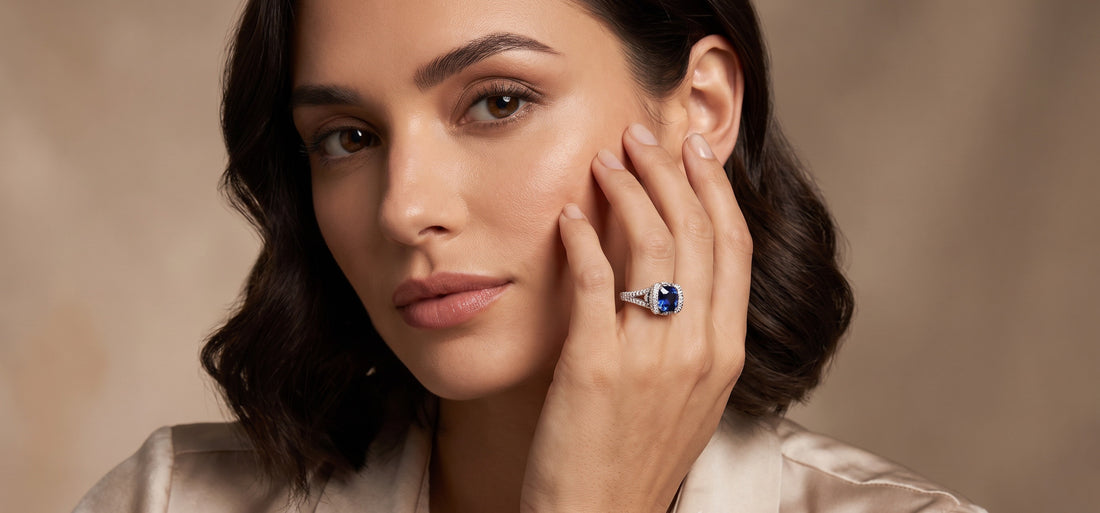 Serpentined Blue Sapphire Ring — detail view