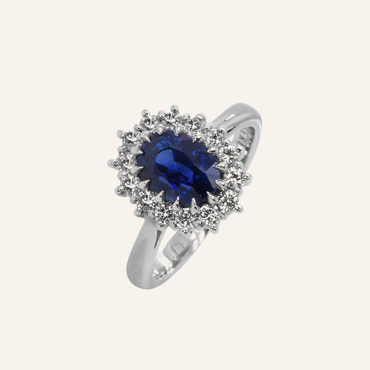 Diana Blue Sapphire Platinum Ring — GRS certificate