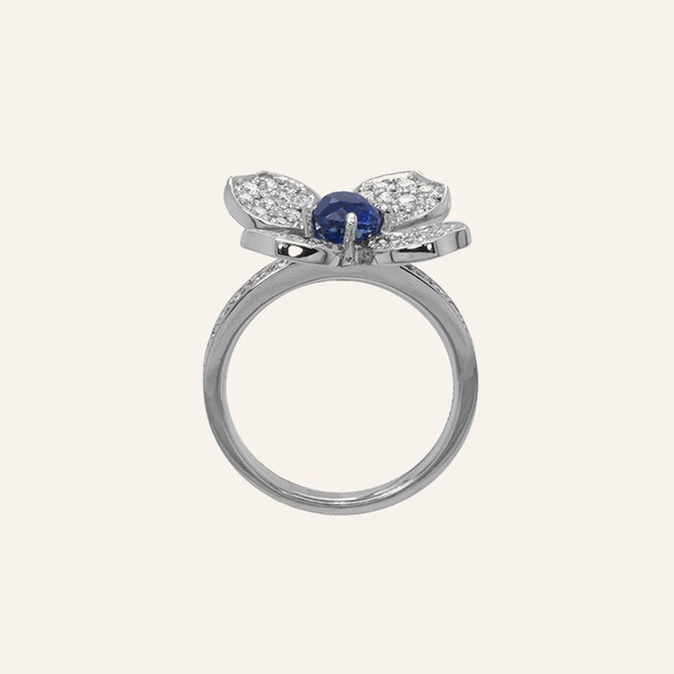 Floral Blue Sapphire Ring — GRS certificate