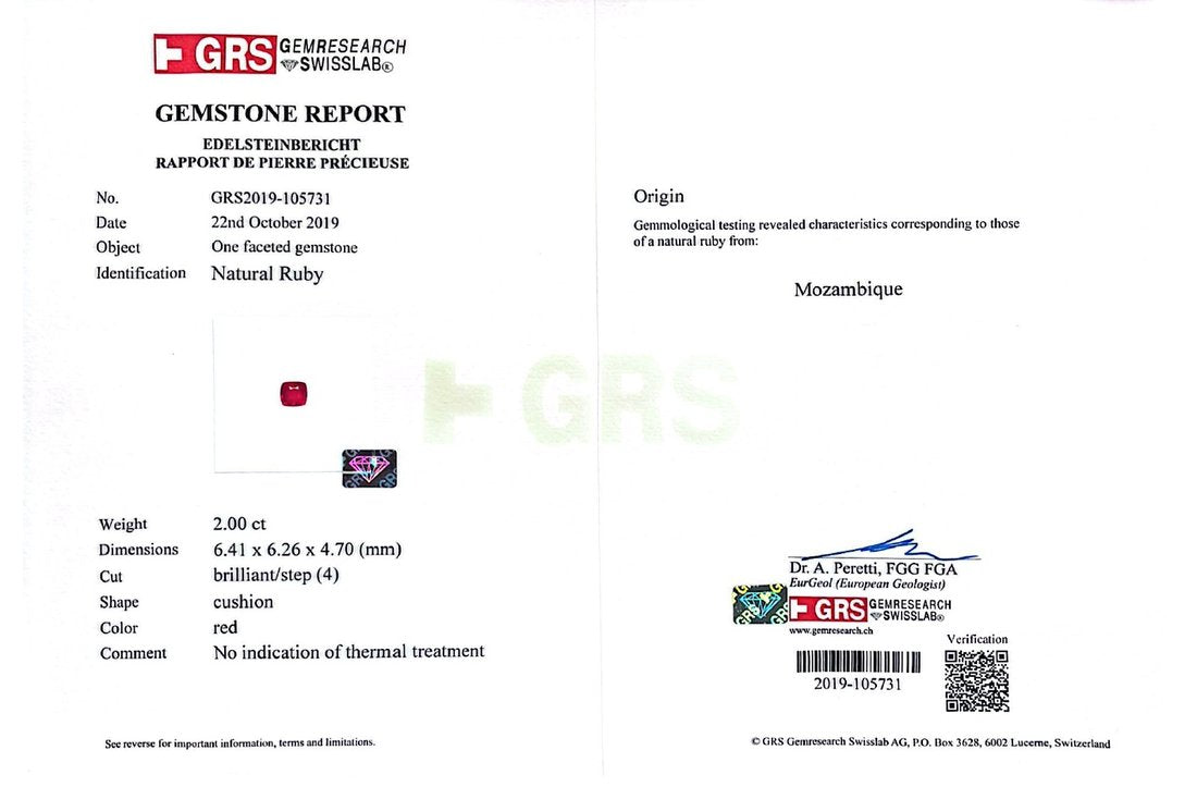 Osiris Ruby Ring — GRS certificate