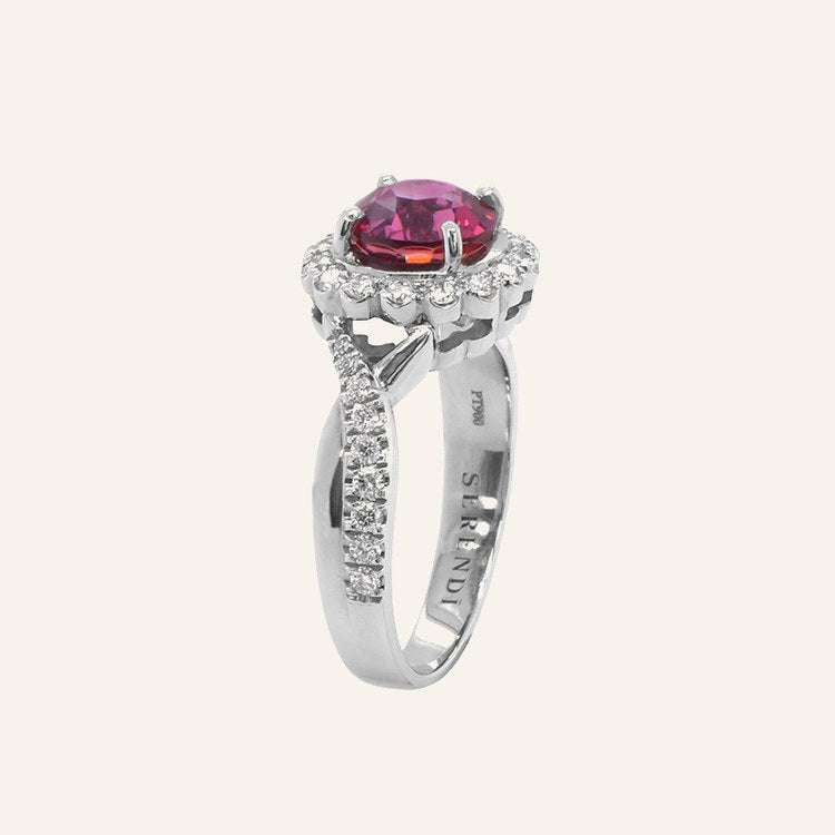 Rosy Sapphire Platinum Ring — GRS certificate