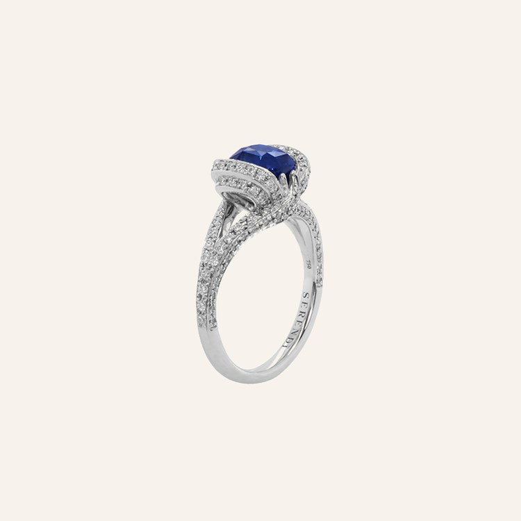 Serpentined Blue Sapphire Ring — GRS certificate